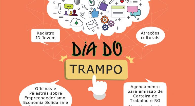 Dia do Trampo será realizado neste sábado, 2 de dezembro, na Escola Estadual Alaíde Lisboa, no bairro Taquaril. Banner sobre o Dia do Trampo.