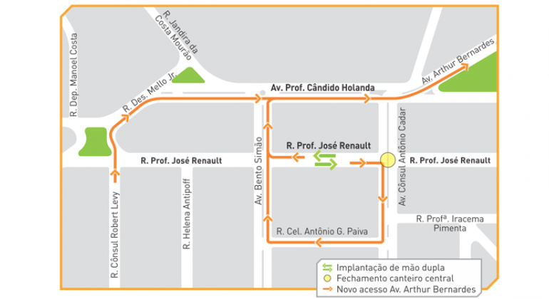 Trânsito no bairro São Bento passa por mudanças Mapa gráfico de Belo Horizonte indica ruas do bairro São Bento. A Rua Professor José Renault agora é mão dupla.