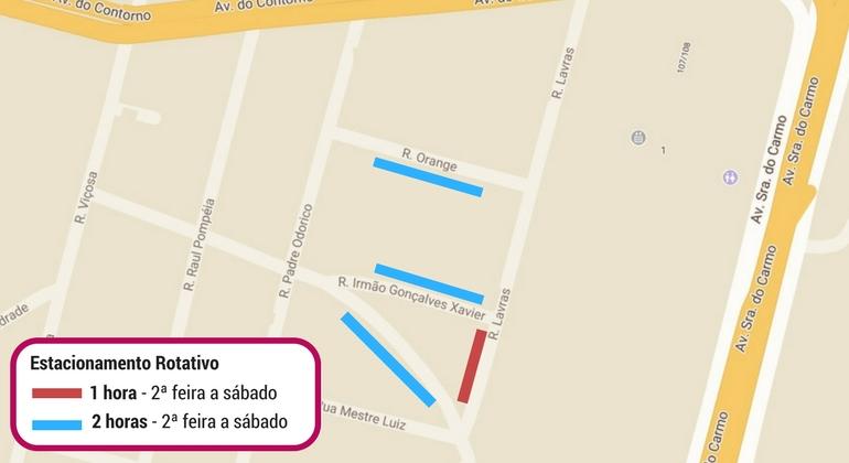 Mapa do estacionamento rotativo no bairro São Pedro.