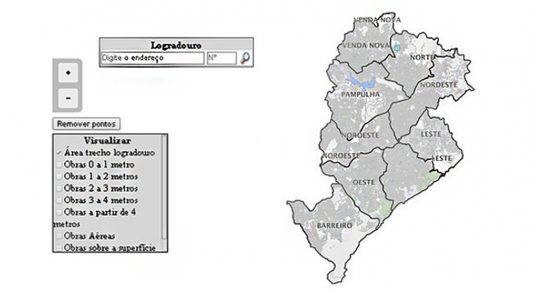 Mapa interativo de solicitação de documentos urbanísticos online