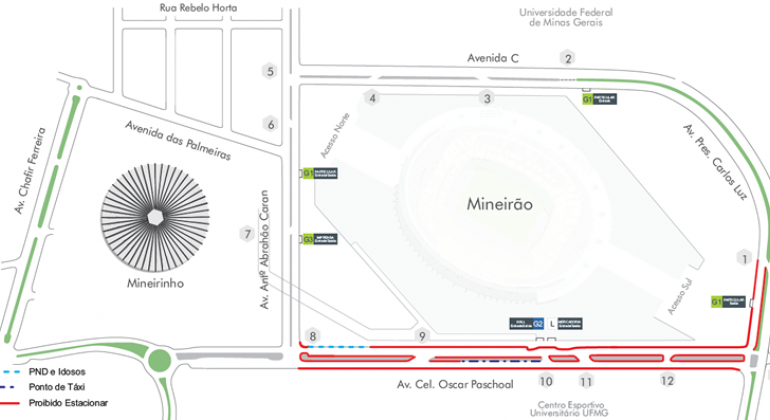 Operação especial para shows na Esplanada do Mineirão dia 17/3 Mapa da Operação especial para shows na Esplanada do Mineirão dia 17/3