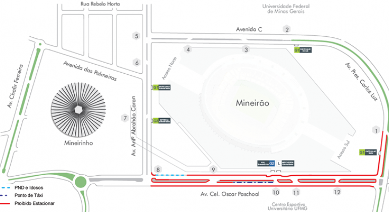 Mapa da Operação especial para shows na Esplanada do Mineirão dia 17/3