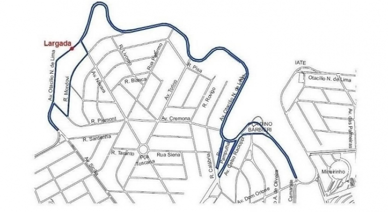 Mapa da operação de trânsito do evento "Corra pra Night", realizada sábado, dia 7/4. 