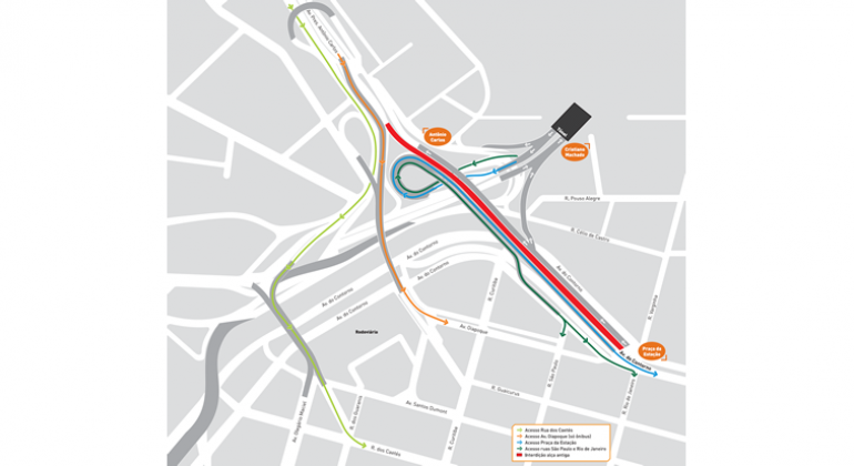 Mapa gráfico de Belo Horizonte indica interdição no viaduto Leste