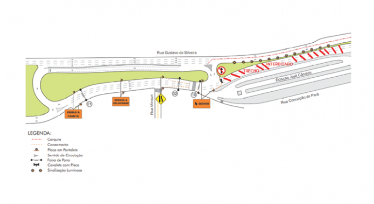 Mapa da interdição da Rua Conceição do Pará, no bairro Santa Inês,  para obra da Via 710 a partir de quinta, dia 19/4.