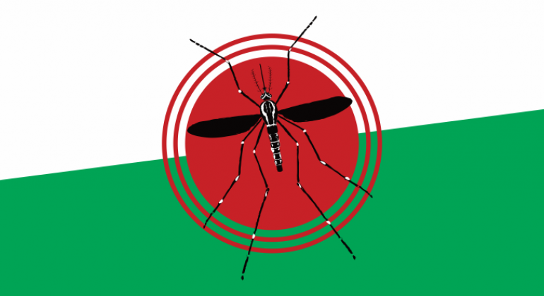 Imagem do mosquito Aedes aegypti, transmissor das doenças dengue, Zika e Chikungunya, sobre um alvo vermelho. 