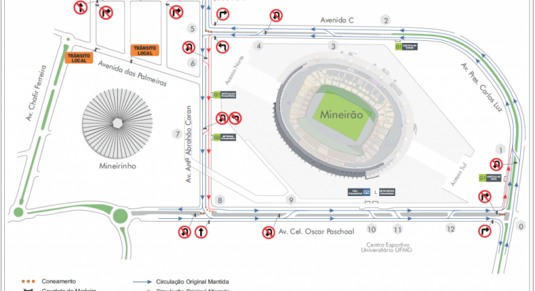 Mapa do Plano de Entrada para o jogo Vasco x Cruzeiro, no Mineirão