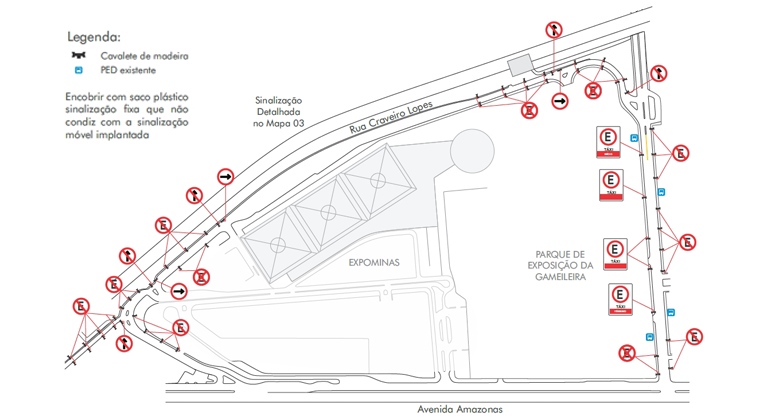 BHTrans realiza operação especial de trânsito para a 58ª Exposição Estadual Agropecuária, que acontece de 22 a 27/5 no Parque da Gameleira. Arte: BHTrans Mapa da operaão de trânsito da 58ª Exposição Estadual Agropecuária, que acontece no Parque da Gameleira.