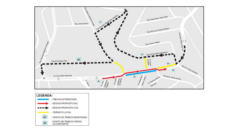 Arte: BHTrans Mapa da interdição da Avenida Professor Mário Werneck, no bairro Buritis.