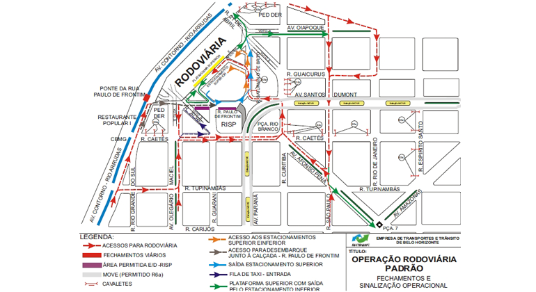 Feriado de Corpus Christi terá operação especial na Rodoviária Mapa gráfico do entorno da Rodoviária de Belo Horizonte