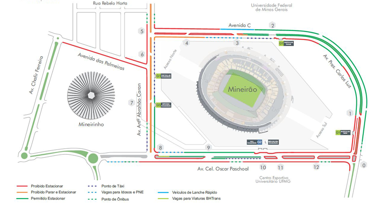 Mapa da operação de trânsito do jogo Brasil x Costa Rica