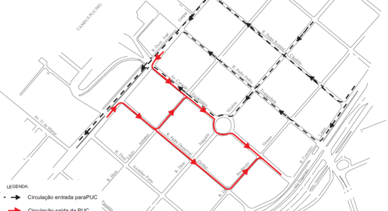 BHTrans faz operação especial de trânsito para concurso da Copasa neste domingo Mapa gráfico do entorno da PUC