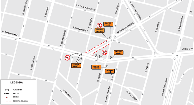 BHTrans realiza alterações de trânsito na Savassi para evento Beer Horizonte mapa gráfico da Savassi entre a Rua Alagoas e Avenida do Contorno