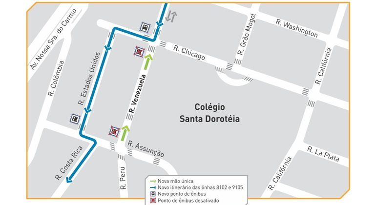 Mapa gráfico próximo ao colégio Santa Dorotéia