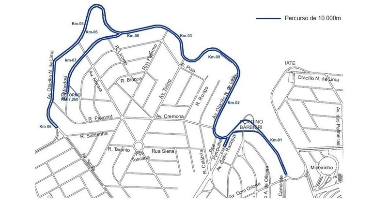 Operação de trânsito e transportes para a 7ª Corrida da Cooperação Mapa gráfico do trajeto da corrida