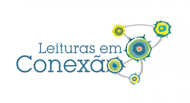 Logo do projeto Leituras em Conexão, com cinco círculos interligados, dos quais um é a letra "o" da palavra "conexão"