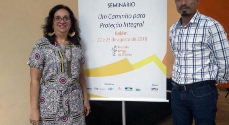 Maria Aparecida Oliveira e Rodrigo Nunes Ferreira apresentaram o monitoramento de políticas para as crianças e Agenda ODS