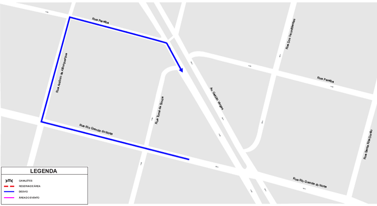 Mapa da operação de trânsito e transporte na Savassi