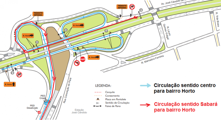 Mapa de interdições na av. josé cândido da silveira