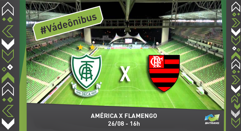 Escudos dos times América e Flamengo e ao fundo o estádio Independência