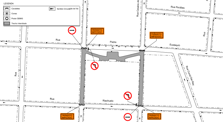 mapa com alteração de trânsito na rua padre eustaquio