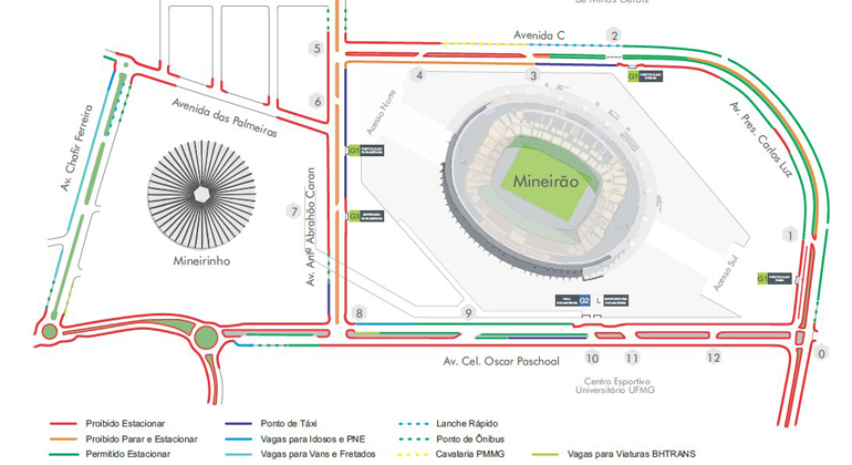 Mapa gráfico da região da pampulha com foco no estádio do mineirão