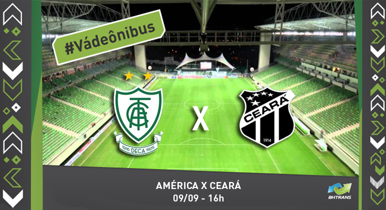 Jogo América x Ceará, neste domingo, 9/9, terá serviço especial de transporte Escudos dos times América e Ceará e ao fundo o estádio Independência