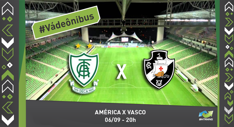 Jogo América x Vasco terá serviço especial de transporte coletivo Escudos dos times América e Vasco e ao fundo o estádio Independência