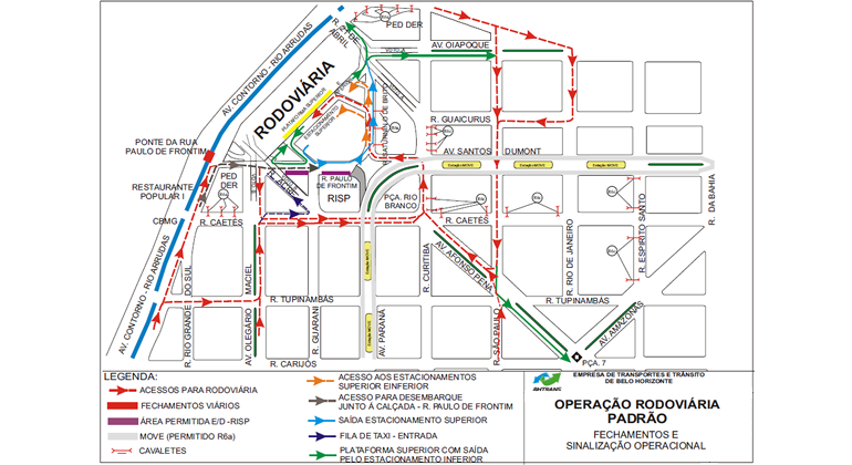 Mapa ilustrando mudança de trânsito na região do Terminal Rodoviário