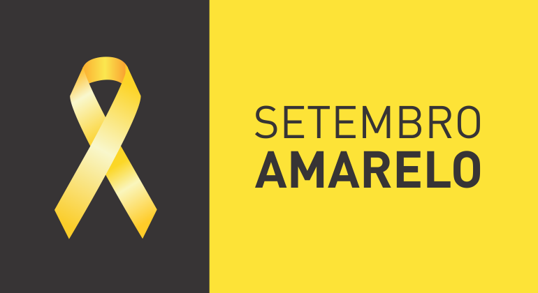 Guarda Municipal participa de Seminário de Prevenção à Depressão Imagem gráfica amarela e preto com texto "Setembro Amarelo"