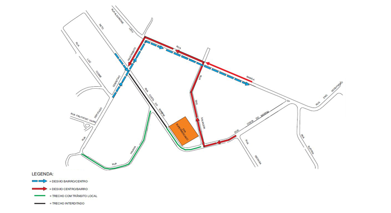 Avenida do bairro Estrela D’alva é interditada em função do evento Viva a Rua Mapa gráfico
