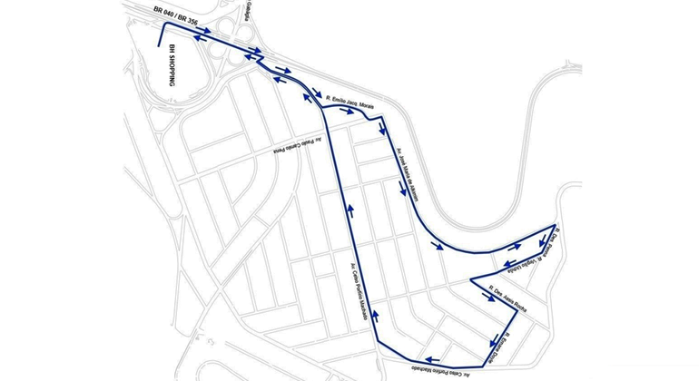 Mapa gráfico da região do Belvedere indica o trejeto da corrida. 