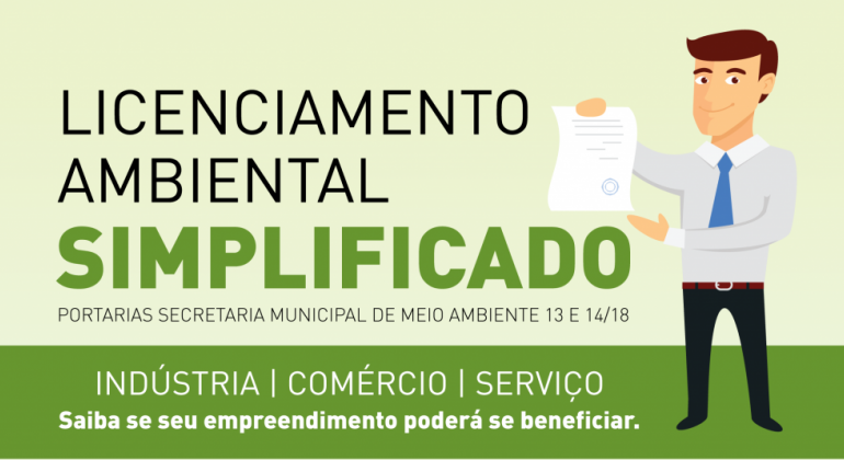 PBH implanta Licenciamento Ambiental Simplificado (LAS) Imagem gráfica. Um homem segura um papel. Há um texto "licenciamento ambiental simplificado"