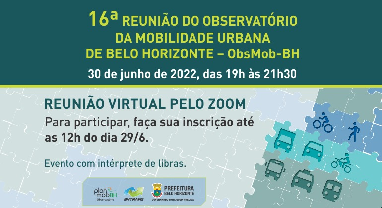 Reunião debate a mobilidade urbana de Belo Horizonte Arte produzida pela Prefeitura de Belo Horizonte para divulgar a reunião virtual do Observatório da Mobilidade Urbana