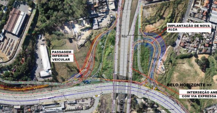 Construção de trincheira no Novo Anel com Via Expressa Projeto da nova trincheira Via Expressa com Novo Anel