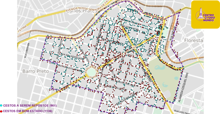 Mapa da localização dos cestos públicos