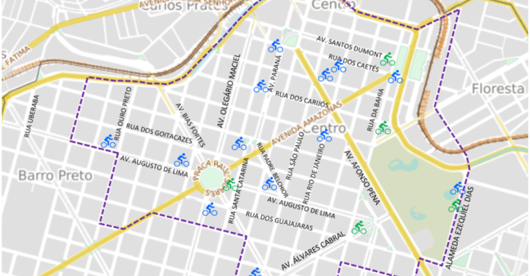 Mapa com localização das estações de bicicletas elétricas