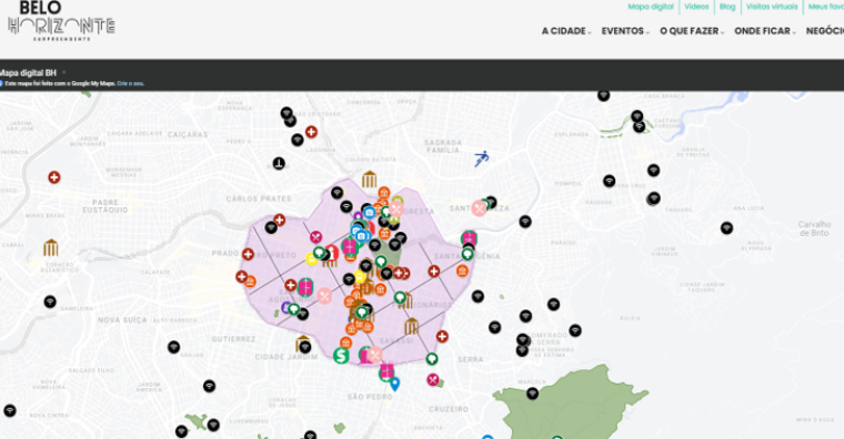 Mapa interativo com os principais atrativos e informações em Belo Horizonte