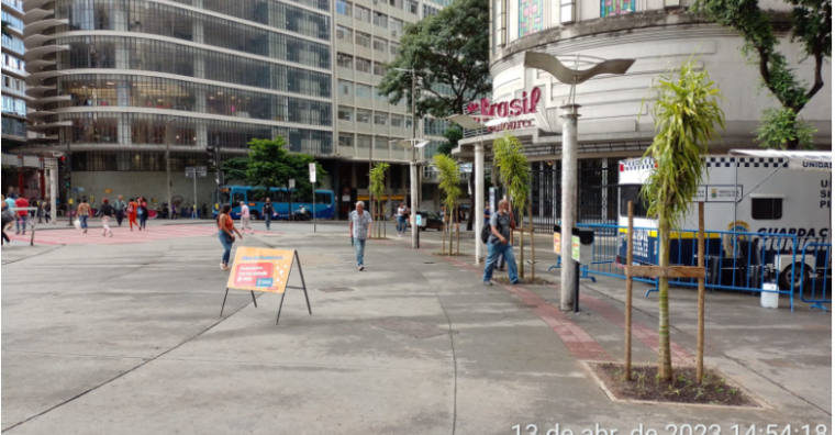 Imagem de uma das ruas da Praça Sete de Setembro, onde foram plantadas Palmeiras Areca.