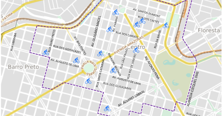 Mapa com localização das estações de bicicletas elétricas Mapa com localização das estações de bicicletas elétricas