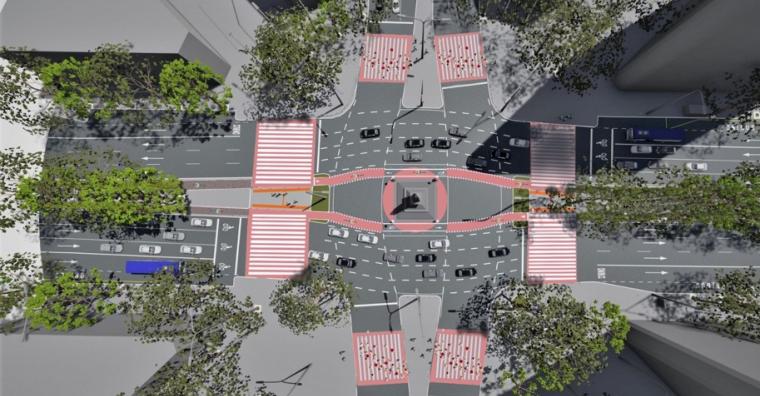 Ilustração aérea da Praça Sete e o cruzamento das avenidas Afonso Pena e Amazonas após a conclusão das obras