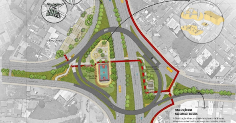 Mapa ilustrativo de como ficará o cruzamento das avenidas após a conclusão das obras