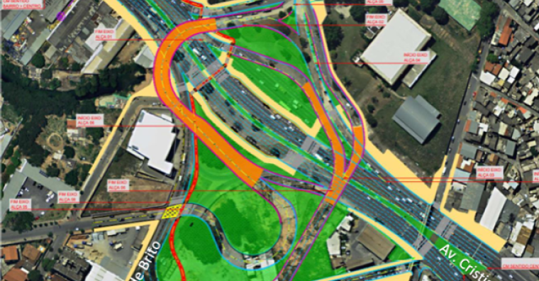 Mapa ilustrativo de como ficará o cruzamento das avenidas após a conclusão das obras