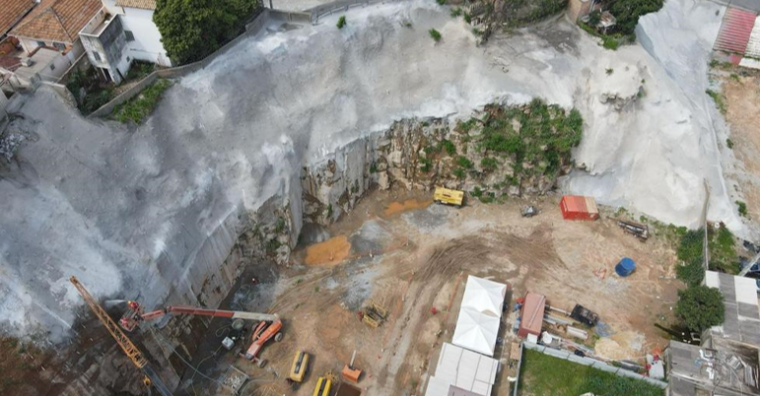 Foto aérea das obras na Pedreira Pitangui