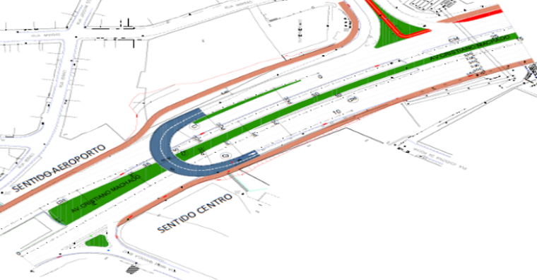 Mapa ilustrativo de como ficará o cruzamento das avenidas após a conclusão das obras