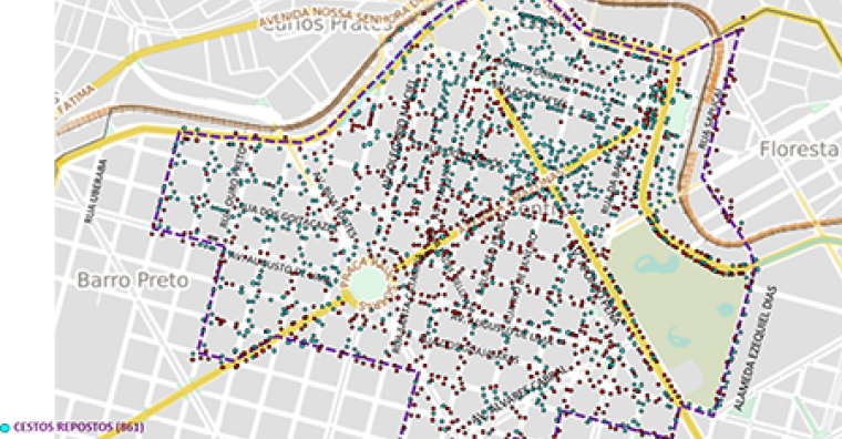 Mapa da localização dos cestos públicos