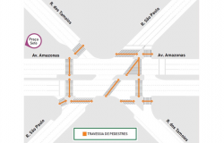 Mapa das intervenções do Projeto MOBICENTRO, na avenida Amazonas esquina com rua São Paulo. 