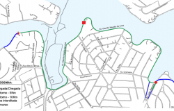 Mapa da alteração de trânsito realizada na orla da Lagoa da Pampulha para o evento Corrida Circuito das Estações - Etapa Verão. 