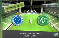 Foto do estádio independência ao fundo com os brasões do cruzeiro e da chapecoense à frente. Há o texto "Cruzeiro e Chapecoense - 21/10 às 19".