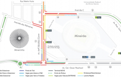 Mapa da operação de transportes e trânsito realizada no entorno do Mineirão em função do Festival das Cores, realizado no sábado, dia 15/12. 